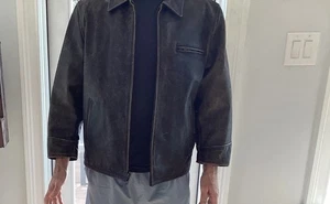 American Eagle Size Large Mens Brown Distressed Leather  Flight Bomber Jacket - Picture 1 of 10