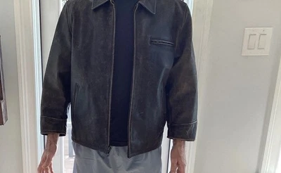 American Eagle Size Large Mens Brown Distressed Leather  Flight Bomber Jacket - Image 1 of 4