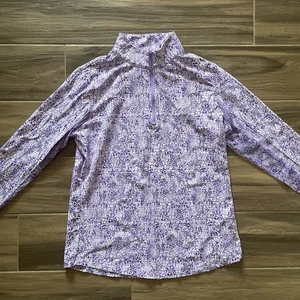 Camisa Top IBKUL 1/4 Cremallera Mujer Mediana Púrpura Moteada Manga Larga Malla - Imagen 1 de 8