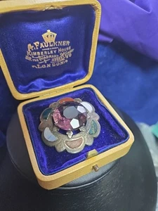 Viktorianische schottische Silberbrosche mit großem Amathystglas, Achat & rotem Jaspis - Bild 1 von 11