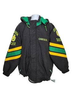 VINTAGE Oregon DUCKS Football STARTER GIACCA con bottoni e CAPPUCCIO uomo XL - Foto 1 di 4