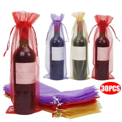 Wine Bottle Gift Bags 10PCS Sheer Organza Cover Wrapping Bags For Party Wedding - Image 1 of 4