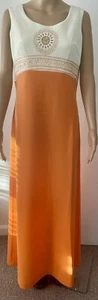Original Vintage 1970’s Orange/cream Maxi Dress - Size 10 - Picture 1 of 12