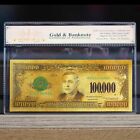 100mg 24K Gold 1934 $100,000 Dollars Gold Certificate Banknote with White Coa