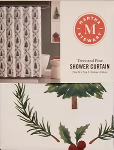 Cortina de Ducha Martha Stewart Árboles y Tela de Pino 72"x72" Verde Marrón Rojo Azul - Imagen 1 de 6