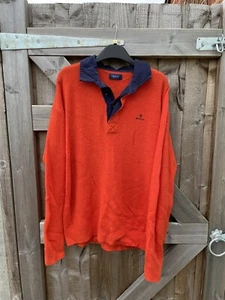 Mens Gant Lambswool Jumper Ribbed Rugger 8050124 Pumpkin Orange Size Medium M - Picture 1 of 9