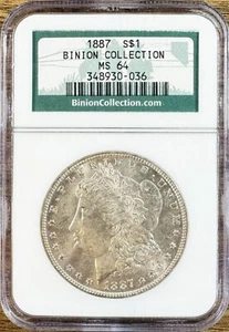 1887 Morgan Silver Dollar Binion Collection NGC MS-64 - Picture 1 of 2