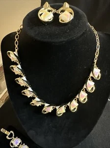 vintage costume jewelry necklace, Bracelet and Earring set Iridescent White - Picture 1 of 10