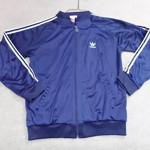Vintage Adidas Firebird Jacket Large Blue Zip Embroidered Trefoil 80s - Picture 1 of 9