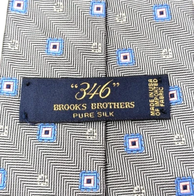 Corbata Brooks Brothers 346 gris seda con diamantes rosas azules EE. UU. Classic Exec Foto 1 de 4