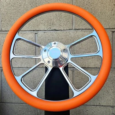 Volante Billet 14" 4 radios con media envoltura de vinilo naranja/cuerno Forever Sharp Foto 1 de 4