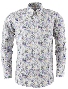 Relco Platinum Mens White Floral Button Down Shirts - Picture 1 of 4