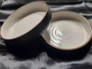 Crate & Barrel 18th Street 2 Low Cereal Pasta Trinket Bowls 7” Matte Black Brown - Picture 1 of 4
