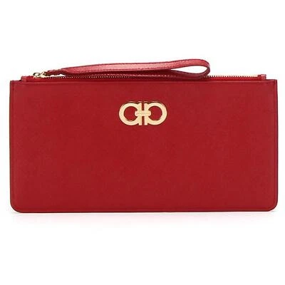 NEW SALVATORE FERRAGAMO Gancini Women's 600005 Red Cosmetic Wristlet MSRP $595 - Image 1 of 4