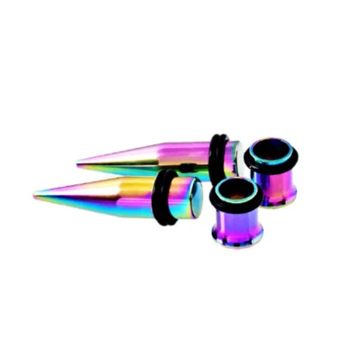 4pc Set O-ring Single Flared Flesh Tunnel Ear Plug Taper Piercing Stretching Kit - Image 1 of 4