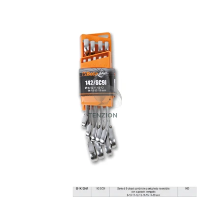 Set Serie 9 Chiavi Combinate  A Cricchetto Reversibili 8-19mm - Beta 142/SC9I - Immagine 1 di 2