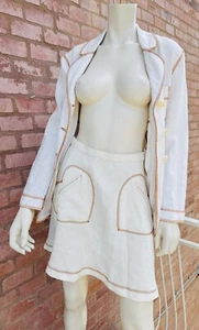 Moschino Vintage Blazer Falda Traje A Juego 2 PIEZAS Conjunto Blanco Lino Años 90 80 IT42 S - Imagen 1 de 24