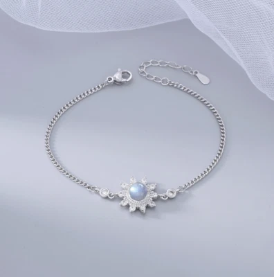 Brazalete de cadena de plata esterlina 925 enchapado con flores ópalo para mujer niña 6-7,5" regalo TH6 Foto 1 de 4