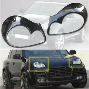 Carbon Fiber Headlight Eyebrows Eyelid Trim Sticker For Porsche Cayenne 2004-07 - Picture 1 of 11