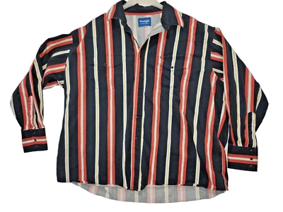 Wrangler Western Mens XL Pearl Snap Brushpopper Red Black Stripe Twill Shirt - Image 1 of 4
