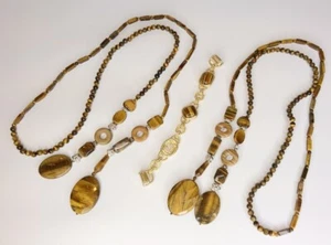 Tigers Eye Broken Necklaces w/ 4 BIG Pendants Bead Harvest Repurpose Jewelry Lot - Picture 1 of 6