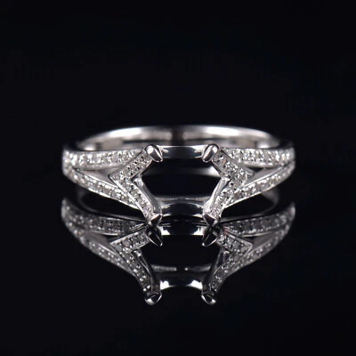 Custom Semi Mount Natural Diamond Women Engagement Ring Cushion 7×5mm Platinum - Image 1 of 4