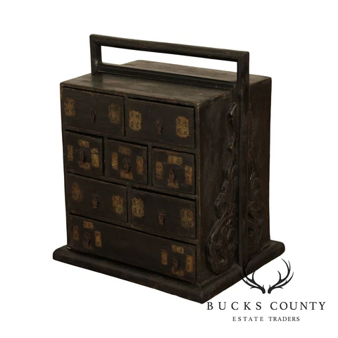Vintage Chinese Black Lacquered Wood Dowry Chest Cover