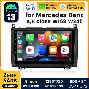 Android 13 CARPLAY For Mercedes-Benz A/B Class W169 W245 2 DIN Car Radio 2+64GB - Picture 1 of 13
