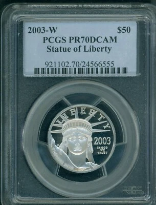 2003-W $50 PLATINUM EAGLE STATUE LIBERTY 1/2 Oz. PCGS PF70 PROOF PR70 - Image 1 of 2