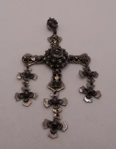 Vintage TAXCO, MEXICO Sterling Silver 925 YALALAG CROSS Pendant LARGE SIZE 4"L - Picture 1 of 9