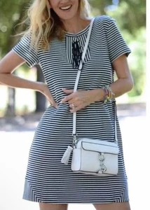 CAbi Captains Dress Size M Blue White Striped Lace-Up Shirt Dress Nautical - Picture 1 of 4