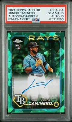 2024 Topps Chrome Sapphire #CSA-JCA Junior Caminero Auto Green PSA 10 #/99 - Image 1 of 2
