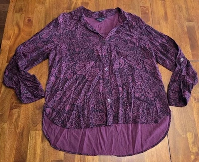 Camisa Rock & Republic Roja Rosa Manga Larga Enrollada Abotonada Alta Baja Borgoña XL Foto 1 de 4