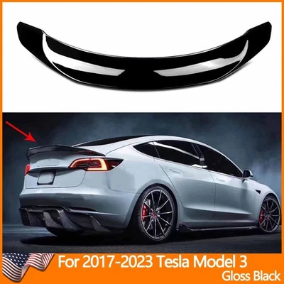 V Style Rear Trunk Spoiler For 2017-2023 Tesla Model 3 Highkick Wing Gloss Black - Изображение 1 из 4