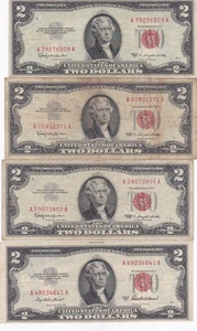 KAPPYSCOINS WC336 ESTATE LOT OF 4 RED SEAL $2.00 UNITED STATES NOTES CIRC - Picture 1 of 2