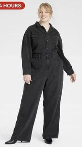 Women's Universal Thread Long Sleeve Utility Baggy Black Denim Jumpsuit Size 17 - Picture 1 of 12