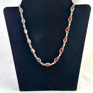 Gargantilla collar eslabón ovalado jaspe rojo plata esterlina 925 México vintage - Imagen 1 de 10