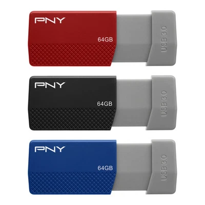PNY USB 3.0 Flash Drives, 64GB, Assorted Colors, Pack Of 3 Drives - Image 1 of 4