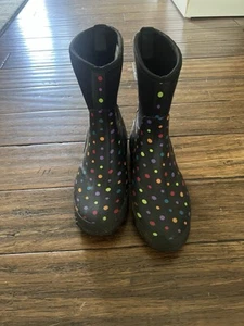 Western Chief Rain Boots Womens 8 Black Polka Dot City Waterproof Pull On Rubber - Picture 1 of 5
