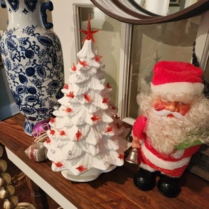 Chinoiserie CERAMIC CHRISTMAS TREE WHITE TREE Handmade ELECTRIC Redbirds  - Picture 1 of 5