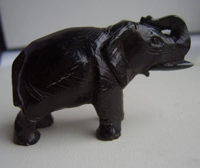 Hand Carved Whitby Jet Elephant Figurine Ornamental Art Work 2.3" by 1.3" 20.7g - Image 1 of 4
