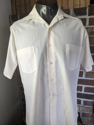 Vintage 60s Towncraft Penn-Prest Shirt M-L Cream Tapered Sleeve JCPENNEY Mod Mad - Image 1 of 4