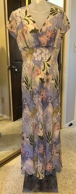 Maxi Vestido Forrado Vintage 100% SEDA Lavanda Glicinia Pastel Floral CHADWICKS Y2K Foto 1 de 4