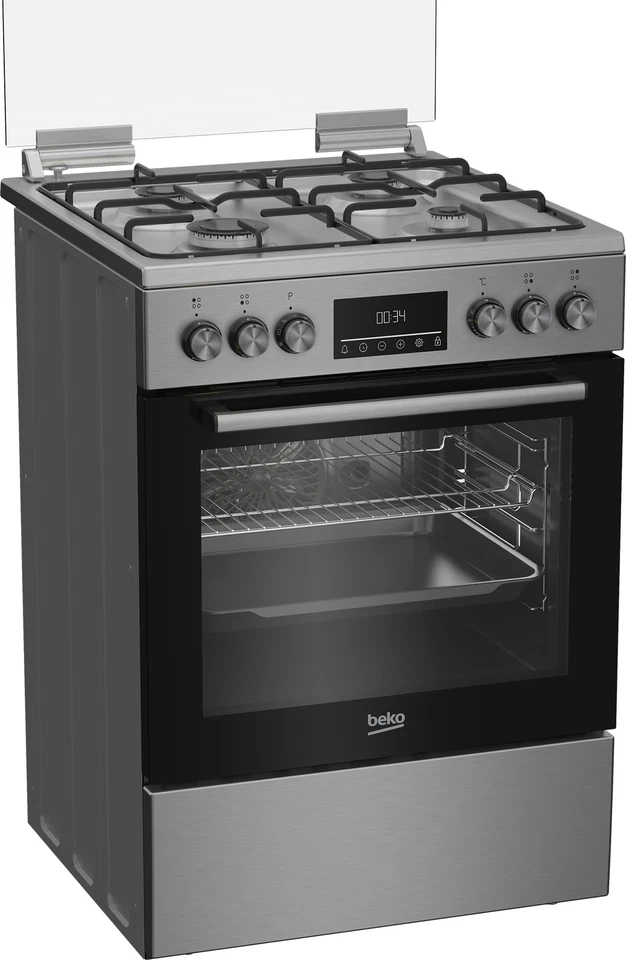 Beko Standherd Backofen Gas Kochfeld Heißluft Umluft Grill silber 60cm breit - Bild 1 von 4