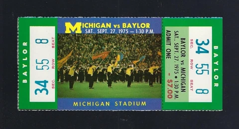 VINTAGE 1975 NCAA BAYLOR BEARS v MICHIGAN WOLVERINES  FULL FOOTBALL TICKET Cover