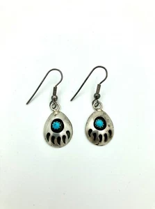 Pendientes de pata de oso de plata esterlina hechos en nativos americanos - turquesa - Imagen 1 de 5