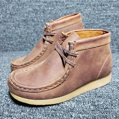 Clarks Little Kids 10.5 M Wallabee Boots Brown Leather Lace Up Moc Toe Shoes - Image 1 of 4