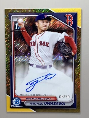 24 Bowman Chrome 1st Naoyuki Uwasawa Glad Shimmer Auto/50 Red Sox I-1014 - Image 1 of 2