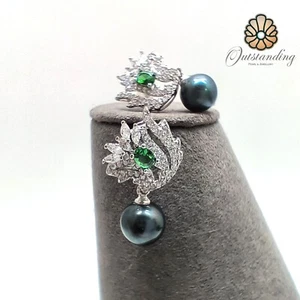 Pendientes colgantes reales de perlas de agua dulce verdes de 8,5 mm con sello de cristal S925 - Imagen 1 de 21