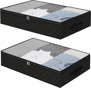 Black Underbed Storage Bags with Clear Window and 2 Reinforced Handles under Bed - Picture 1 of 12